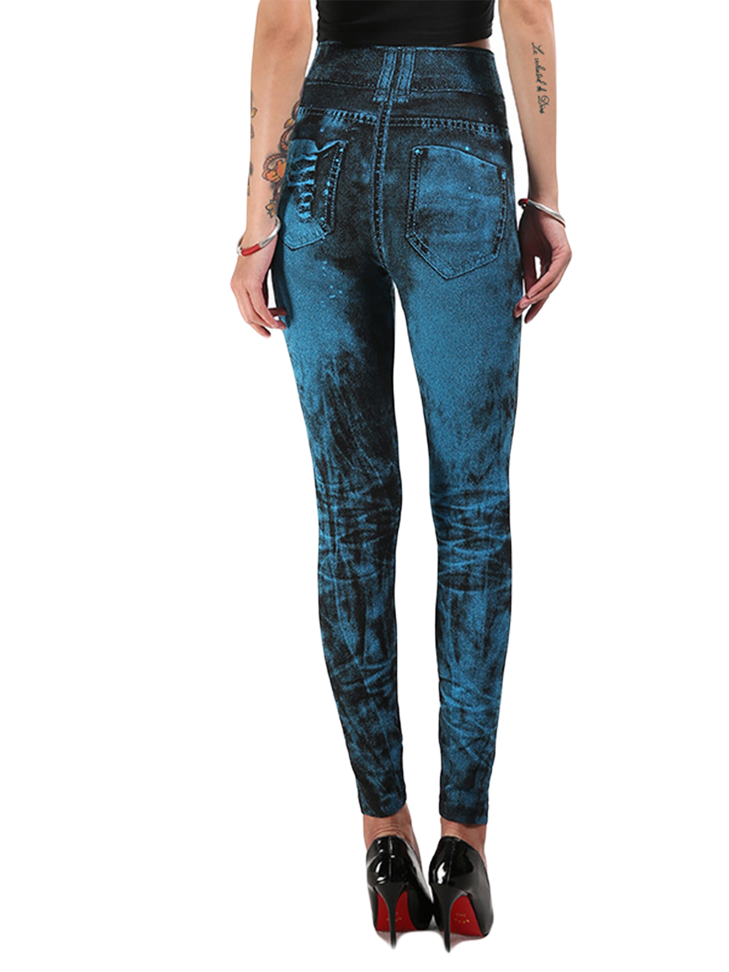 Ladies Skinny Jeans Stretch Jeans High Waisted Leggings Denim Print Distressed Jeans For Women Seamless Full Length Pencil Pants - image 4 of 4