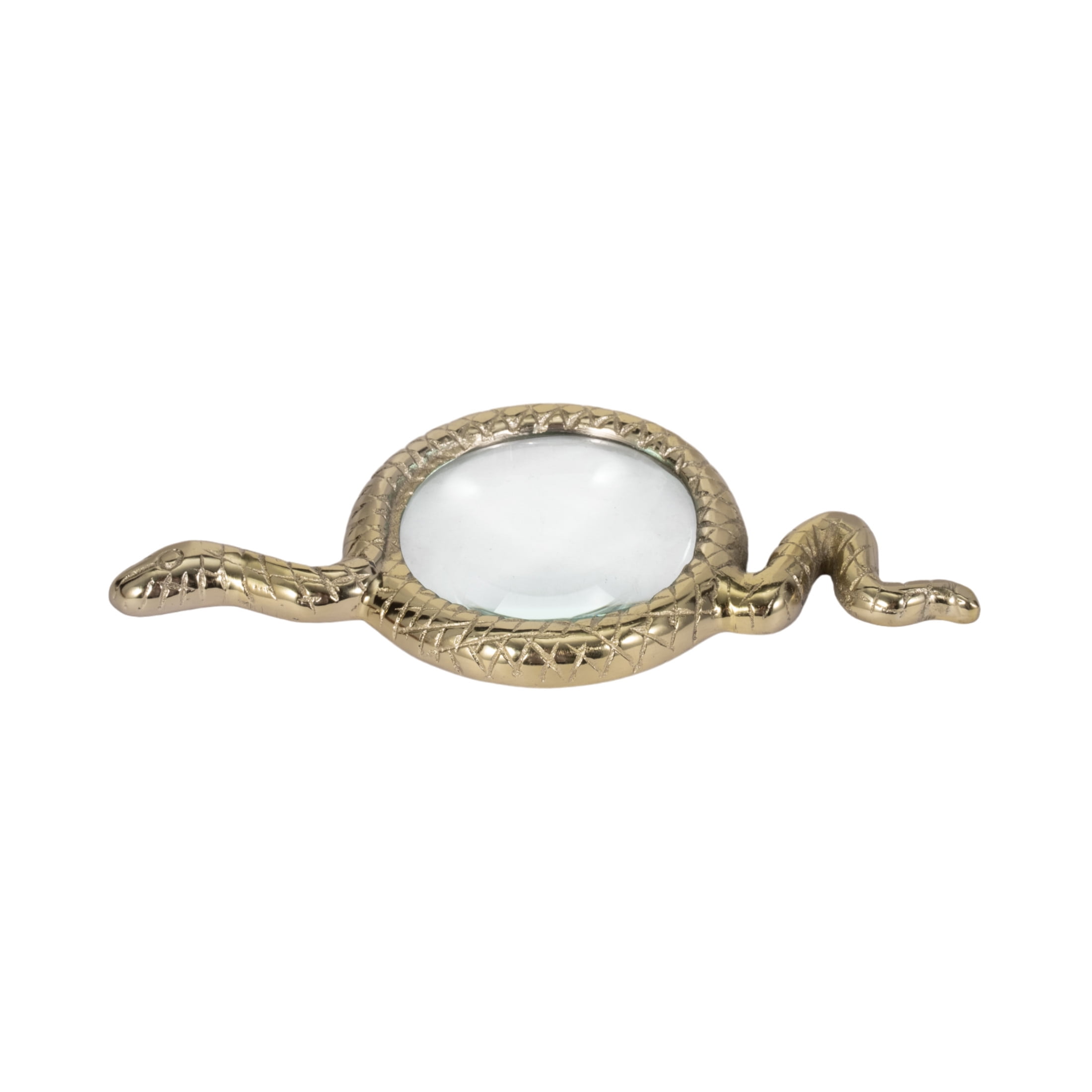 Sleek Snake Magnifying Glass for Home and Bathroom Decor - Bold Accent Sculpture for Coffee Table, or Room Display - Metal and Glass Design Ornament for Office Shelf Styling - 1", Gold & Metallic