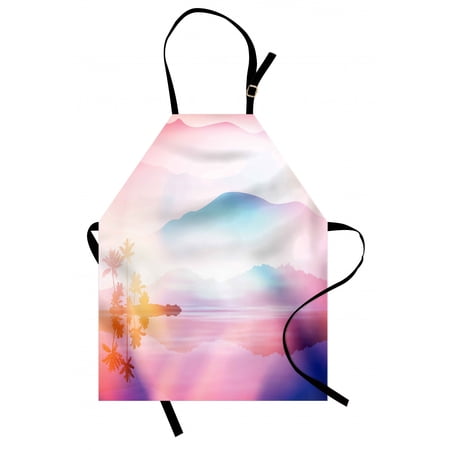 Nature Apron  Ombre Exotic Landscape Palm Trees Illustration  Unisex Kitchen Bib with Adjustable Neck for Cooking Gardening  Adult Size  Pale Sky Blue Champagne  by Ambesonne