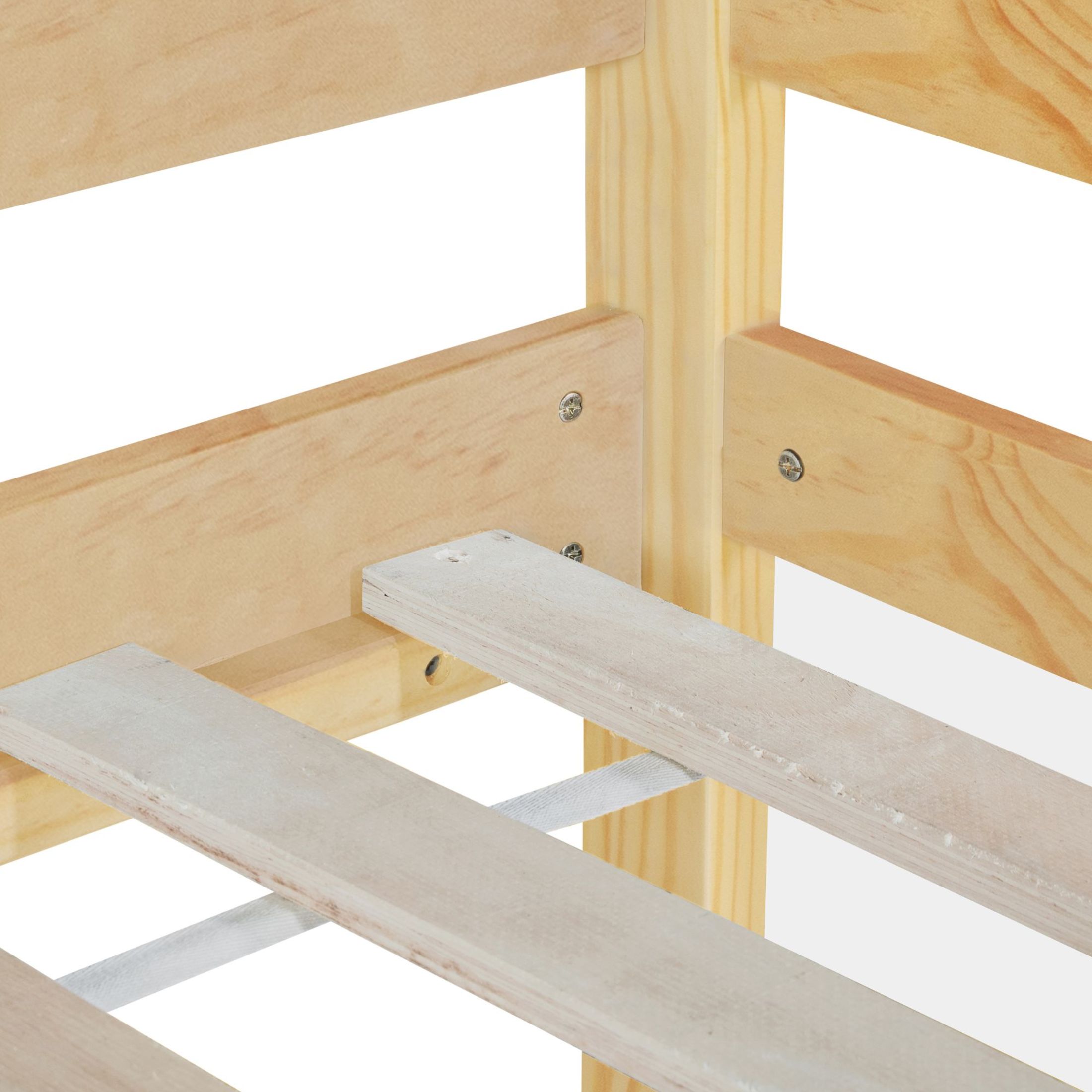 Noble House Twin Over Twin Floor Bunk Bed, Solid Pine Wood Frame with Slide, Convertible Ladder & Guardrails, Natural