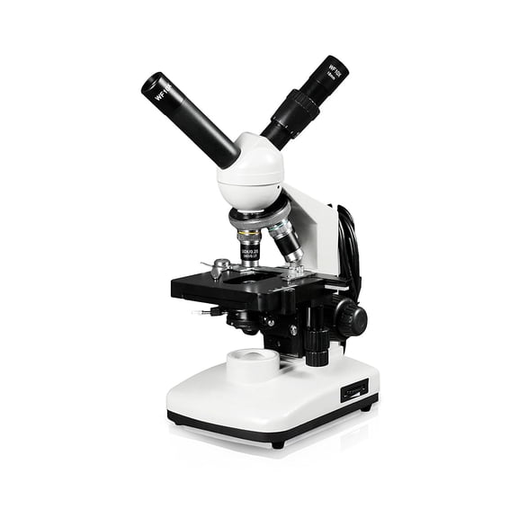 Vision Scientific Dual View Compound Microscope, 10x WF Eyepieces, 40x-2000x Magnification, LED Illumination, 1.25 NA Abbe Condenser, Coaxial Coarse & Fine Focus, Mechanical Stage