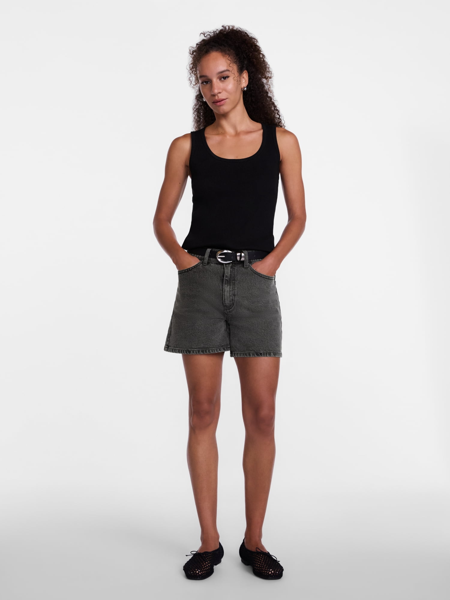 Scenario Women's High Rise A-Line Denim Shorts, 5" Inseam, Sizes 0-20
