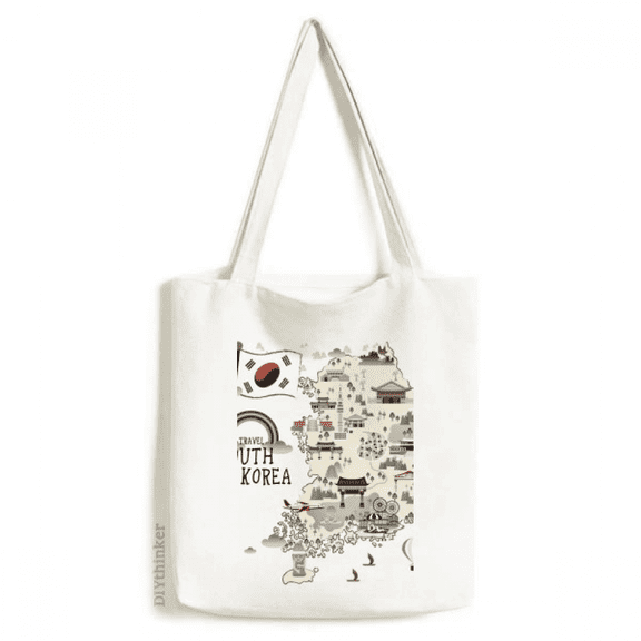 South Korea Map Landmarks Tote Canvas Bag Shopping Satchel Casual Handbag