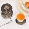 thumbnail image 3 of Yayeee 6 PCS Drink Coasters with Holder Set Woven Absorbent Round Tabletop Hot Pad, Skeleton With Flowers Pattern, 3 of 7