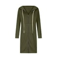 thumbnail image 5 of Lovskoo 2024 Women's Full Zip Sweatshirt Fleece Jacket Casual Solid Color Long Sleeve Cardigan Hooded Mid-Length Coat Olive Green, 5 of 8