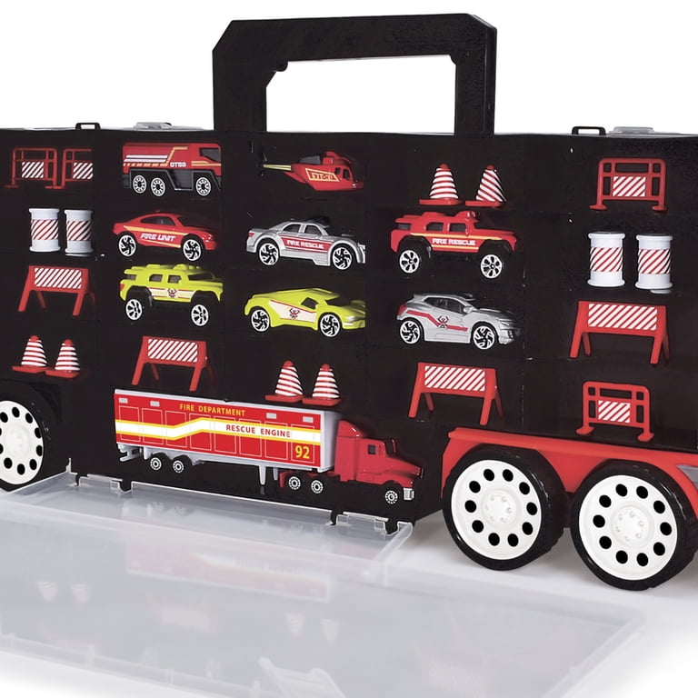 Camion Transporter Dickie Toys Carry & Store – Rangement 28 Voitures + 4 Voitures Incluses, Rampe De Lancement, Dès 3 Ans – Emballage Éco