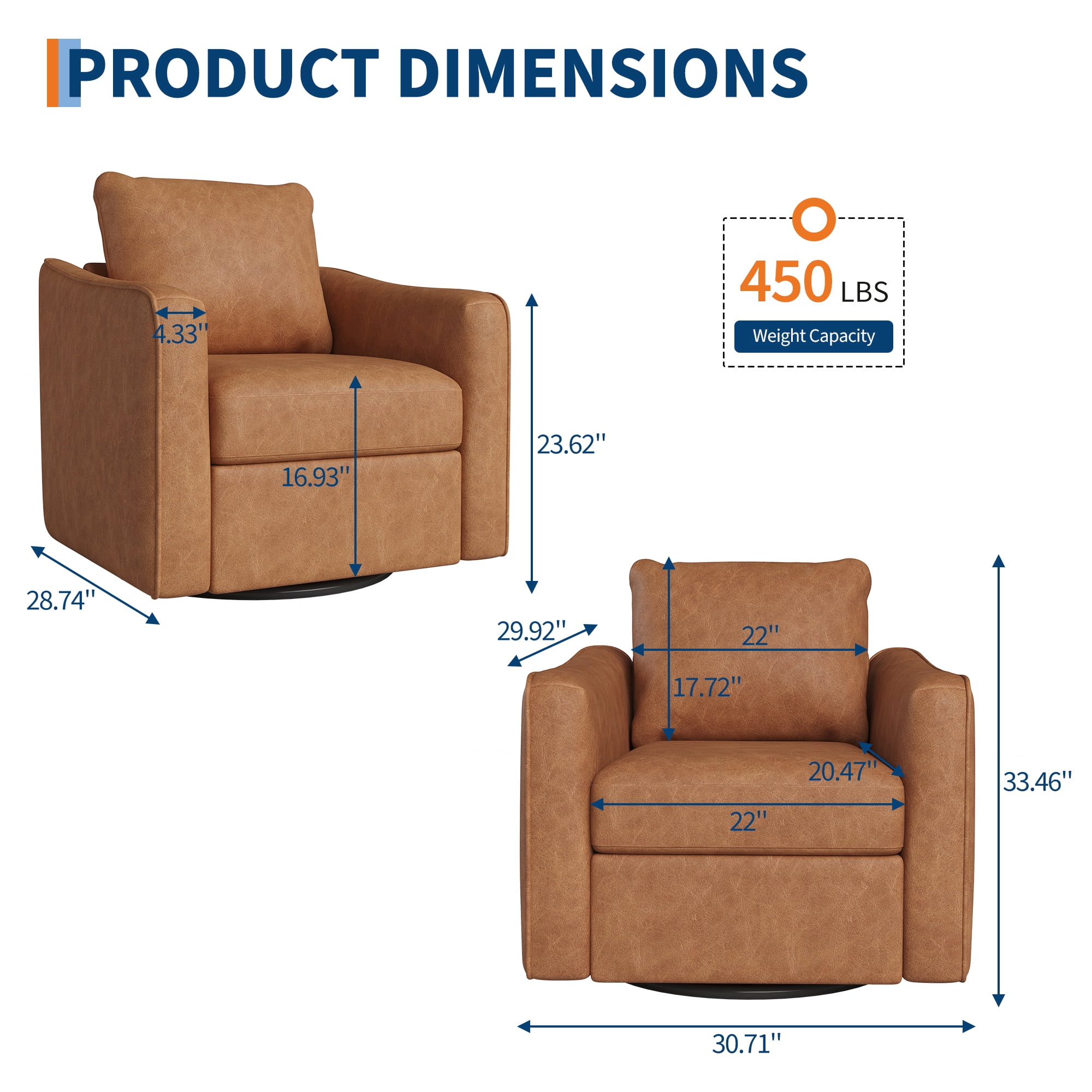 Swivel Rocker Recliner Chair, Glider Rocker Recliner, Rocking Chair Nursery, Fabric Chair with High Back, Deep Seat, for Living Room, Bedroom, Brown