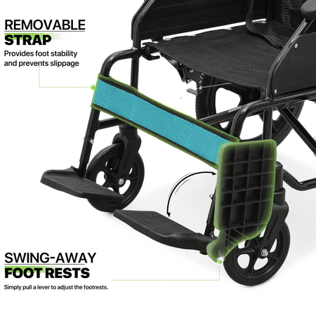 Magshion *FDA APPROVED* Transport Wheelchair With Flip Back Footrests, Folding Transport Chair with Seat Belt, Folding Wheelchair for Storage and Travel, 250lbs Weight Capacity, Black