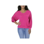 VINCE CAMUTO Womens Pink Ribbed Sheer Pullover Drop Shoulders Blouson Sleeve V Neck Sweater M