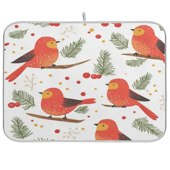 Kitchen Drying Mat 16x18In Drying Dish Mat Dish Drying Mats Kitchen Countertop Multi-Function Drain Drying Mat Kitchen Table Red Christmas Bird