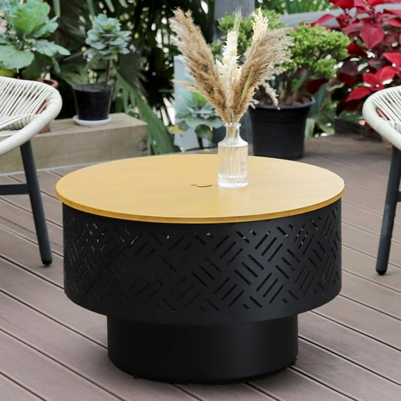 YANG2 26" Wood Burning Fire Pits with Grill & Lid, Fire Pit Table for Outside with Waterproof Cover & Fire Poker, Outdoor Firepit with Functions for BBQ,Table and Bonfire