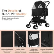 CL.HPAHKL 3 in 1 Dog Stroller For Medium Small Dogs Cats, 4 Wheels Folding Cat Stroller Pet Stroller with Removable Carrier, Portable Dog Cat Cage Jogger Stroller with Storage Lightweight for Travel