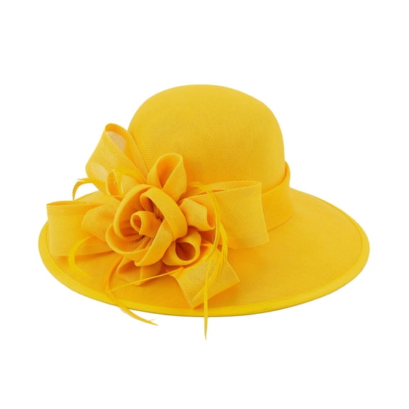 Chic Headwear Woven Rose Bow Flax Fabric Tea Hat - Yellow