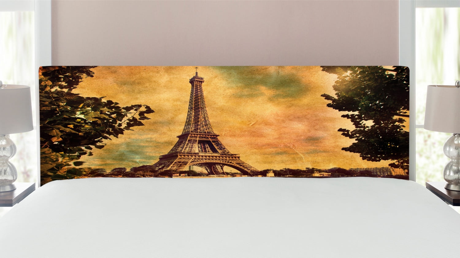 Eiffel Tower Headboard, Eiffel Tower Trees River Bridge Water Daytime