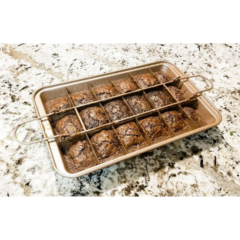 Perfect Copper Brownie Pan With Dividers Copper Steel Nonstick Baking Pan With Built In Slicer 18 Precut Brownie Slicing Solution Pan 12 x 8