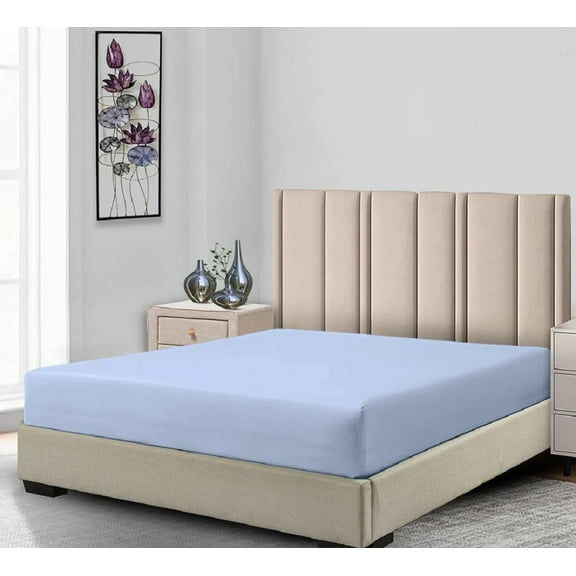 Sheetsnthings Low Profile Fitted Sheet (7-10 Inches) Luxurious Cotton Sateen 500 Thread Count (Queen Size, Blue) Fitted Sheet Only- Made in USA