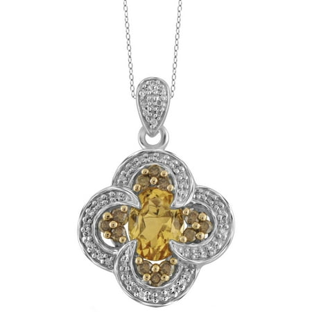 JewelersClub 1.00 Carat T.G.W. Citrine Gemstone and 1/3 Carat T.W. Champagne and White Diamond Sterling Silver Pendant