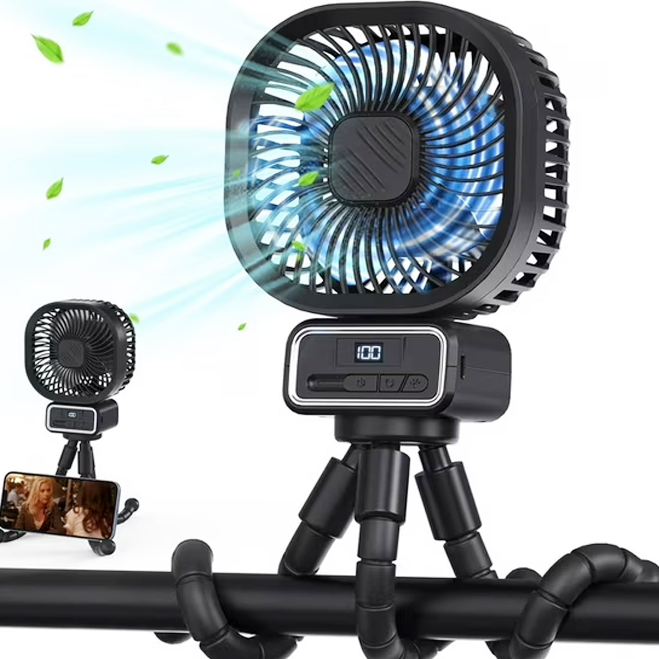Stroller Fan Mini Portable Fan Portable Battery Operated Stroller Fan 360Rotate Tripod Clip Fan Handheld Personal Fan for Baby, Cot, Car Seat, Treadmill