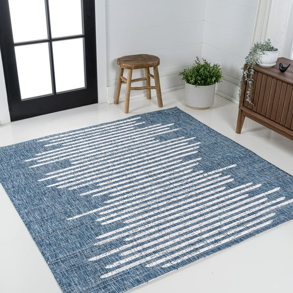 JONATHAN Y SANTA MONICA 9' Square Area Rug, Zolak Berber Stripe Geometric - Blue/Ivory, SMB124C-9SQ