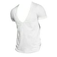 thumbnail image 2 of Raenseen Men's Deep V-Neck Shirts Short Sleeves Low Cut T-Shirt Stretch Basic Cotton Top Tees Gym White L, 2 of 5