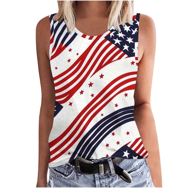 KIHOUT Débardeur pour Femme du 4 Juillet Col Rond Sans Manches Imprimé de la Fête de l'Indépendance Haut de Type Veste Multicolore m