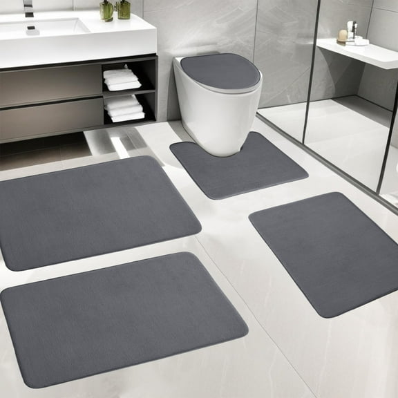 RXMEKW Bathroom Rugs and Mats Sets 5-Piece Glossy Non-Slip Bath Rug Set Classic Pattern