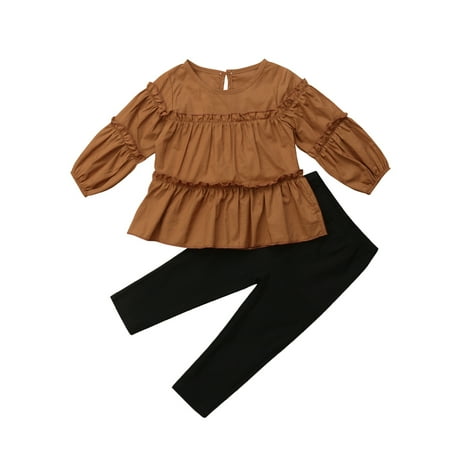 

Multitrust Baby Girl Spring Set Long Sleeve Solid Color Ruffle Top + Leggings