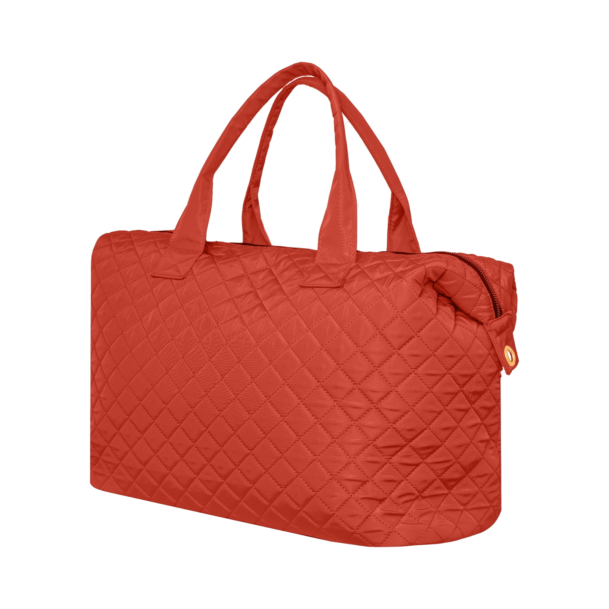 Alexis Bendel Rust Checkered Pattern Nylon Travel Duffle Tote Bag for Women