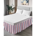 thumbnail image 4 of Red Blue Stripe Wrap Around Bed Skirts for Queen Bed 16" Drop,Bed Skirt with Adjustable Elastic Belt Dust Ruffle Bed Valance for Bedroom Gradient Geometric White Vertical Striped Bed Frame Cover, 4 of 7
