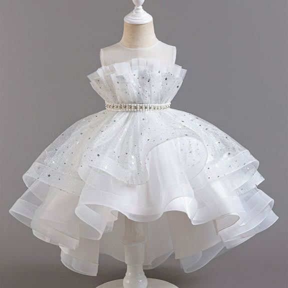 Delliss Girls Ruffled Sleeveless Glittering Princess Tulle Sundress Tutu Princess Skirt Wedding Party Dresses