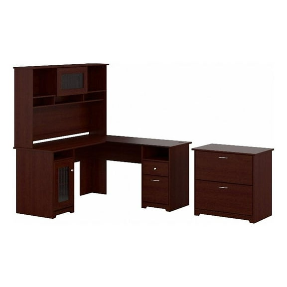 Bush Furniture Cabot L Shaped Desk with Hutch and Lateral File Cabinet