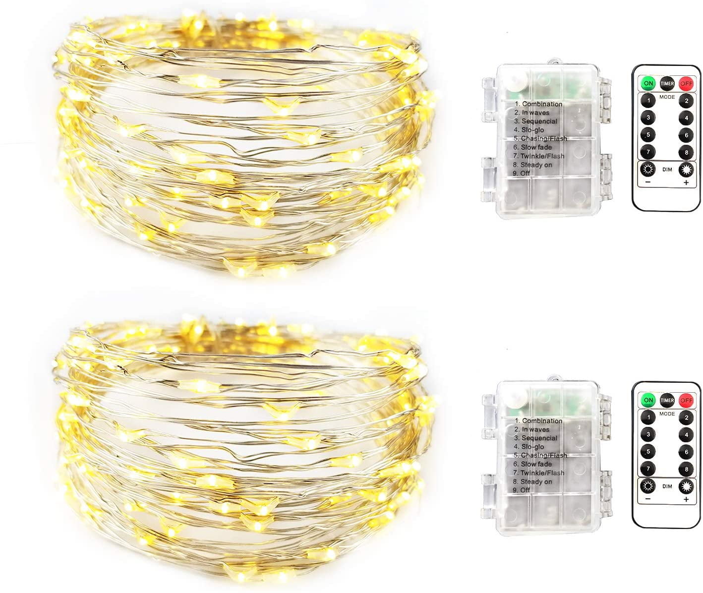 2 Set Fairy Light Battery Operated 16.4ft 50Leds String Light with Remote Timer 