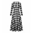 thumbnail image 4 of Tnhcen Women's Bohemian V Neck Long Sleeve Plaid Print Maxi Dress Nylon Spandex Matte Finish Casual Dress Plus Size S-2XL Loose Flowy Daily Outfit Beach Party Wear, 4 of 6
