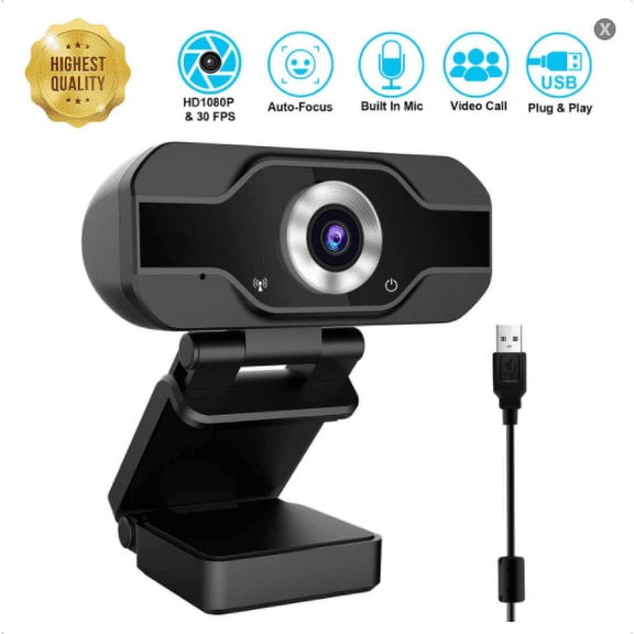 Amerteer 1080P Webcam PC with Microphone, USB 2.0 Web Camera for Laptop, Computer, Desktop, Plug and Play, for Live Streaming, Video Chat, Conference, Recording, Online Classes, Game