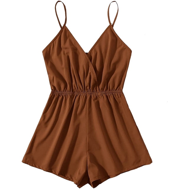 Women's Leopard Print Wrap Spaghetti Strap Romper Cami Jumpsuit