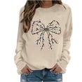 thumbnail image 3 of Wooowa Christmas Bow with String Lights Print Long Sleeve Sweatshirt Top Round Neck Casual Soft Breathable for Holiday Party Daily Wear, 3 of 7