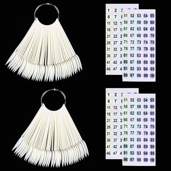 100 ps Palitos de muestra de uñas con pegatinas numéricas Pantalla de color de uñas Puntas de aguja Palillos de práctica de esmalte de uñas en forma de abanico Exhibición de arte de uñas Rueda de colo