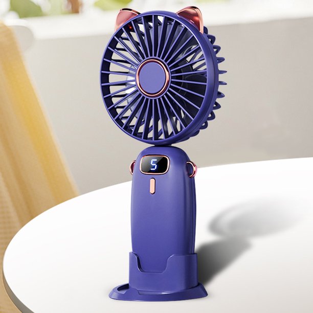 Enfriador de aire de mano 1200mAh Ventilador personal plegable Pantalla LED (Púrpura)