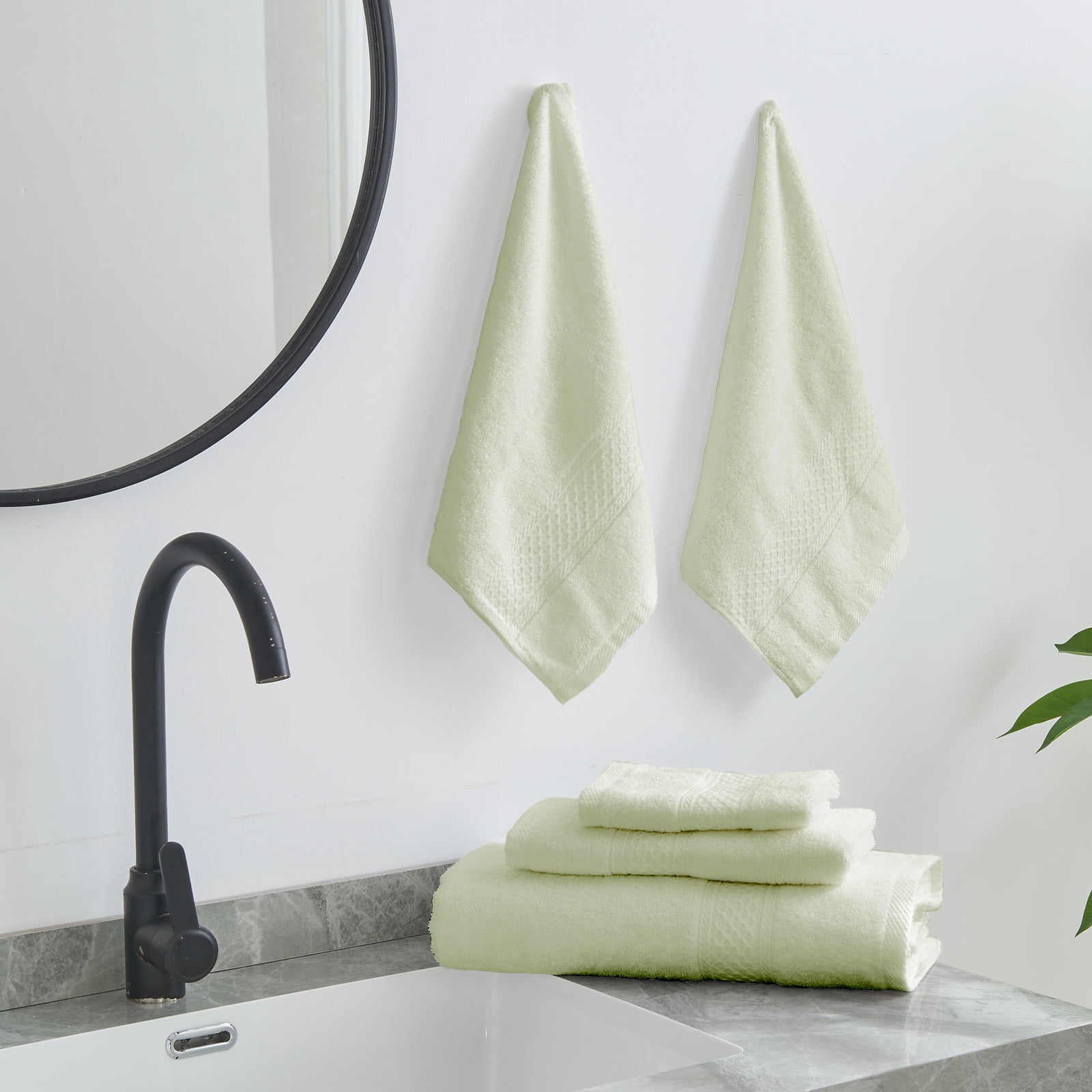 Gogreen 100% Cotton Bath Towel Sets of 8 Pieces, 4 Bath Towels 2 Hand Towels 2 Washcloths, Highly Absorbent Towels for Bathroom, Gym, Hotel (Sage Green)