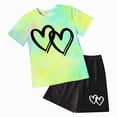 thumbnail image 4 of Toddler Baby Girl Outfits Summer Clothes Set Tie Dye Interlocking Heart Print T-Shirt and Shorts Set Cute Pattern Printed Outfits 3-4 Years, 4 of 4