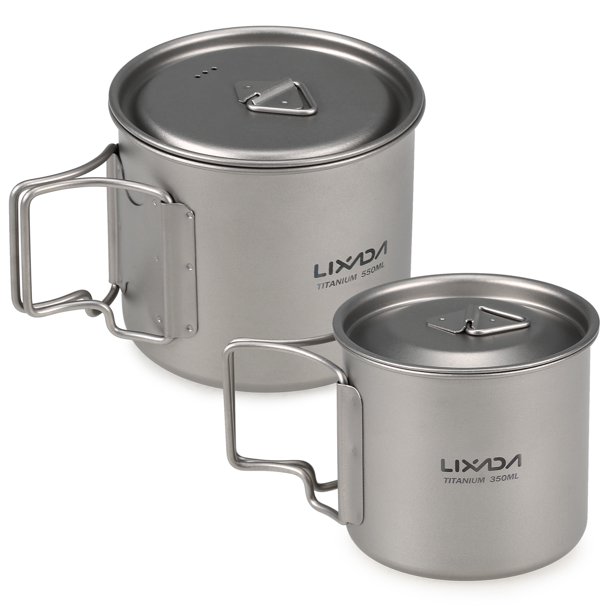Taza de titanio ultraligera Lixada, portátil para exteriores, 2 uds, juego de tazas, 550 ml, 350 ml, Lixada Copa de titanio