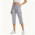 thumbnail image 4 of Josdec Women's Cropped Cargo Pants Elastic Drawstring Straight Tube Multi‑Pocket Quick‑Dry Tapered Casual Capris for Outdoor Work Wear, 4 of 8