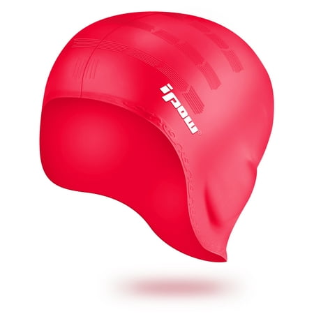 Waterproof Silicone Swimming Cap-IPOW Over the Ear Swim Hat Cap Stretchy for Unisex Adults Men Women Kids Girls Boys, Ideal for Both Long and Short (Best Waterproof Swim Cap For Long Hair)
