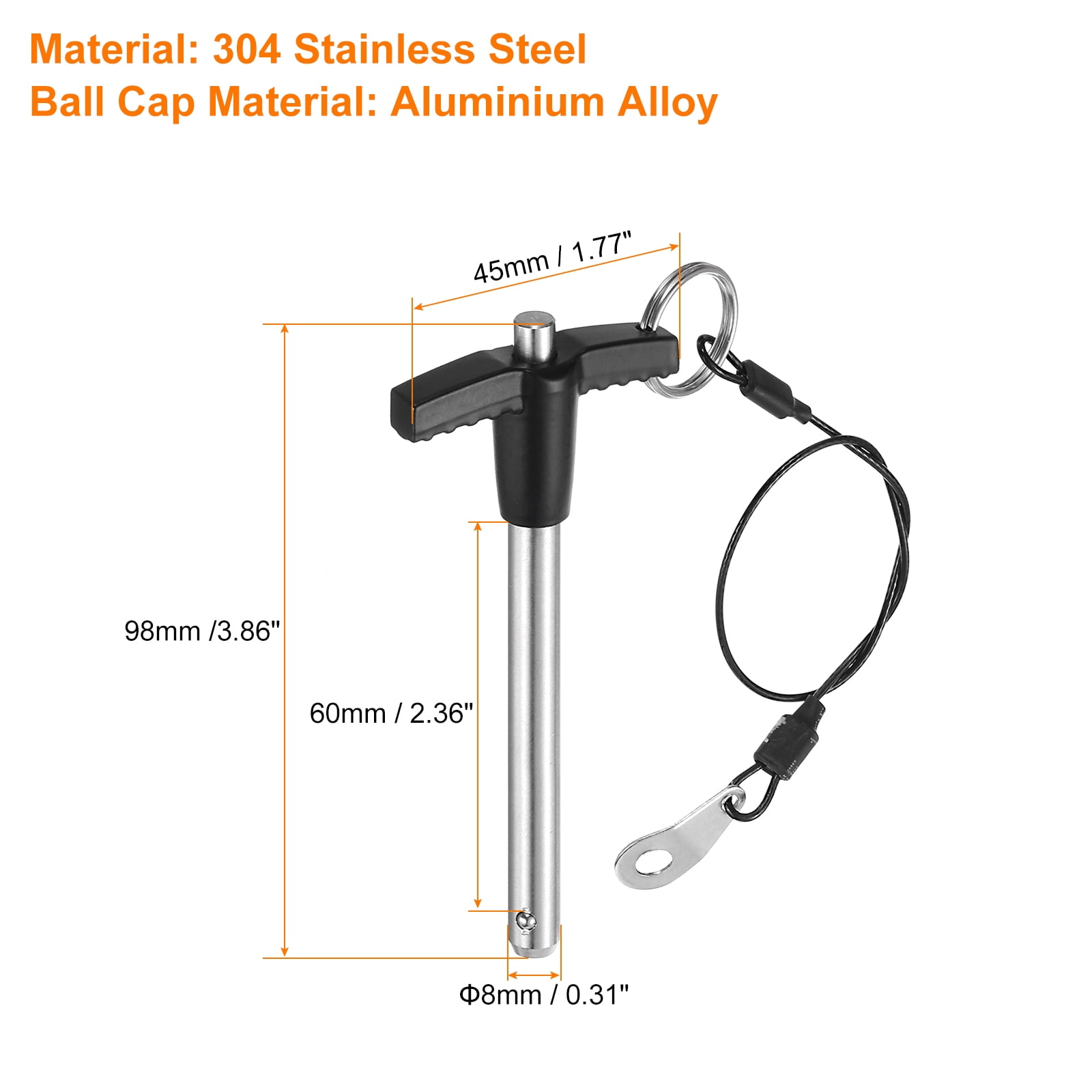 Uxcell 4Pack T Handle Lock Pins, 8mm x 60mm Usage Length Stainless Steel Push-Button Quick Release Pin