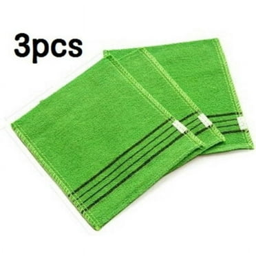 BUYISI 3 Pcs Korean Exfoliating Bath Washcloth Shower Wash Cloths Dead Skin Towel Green
