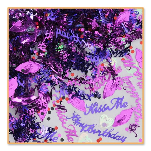 Beistle Pack of 6 Purple and Pink "Kiss Me It's My Birthday" Confetti Bags 0.5 oz.