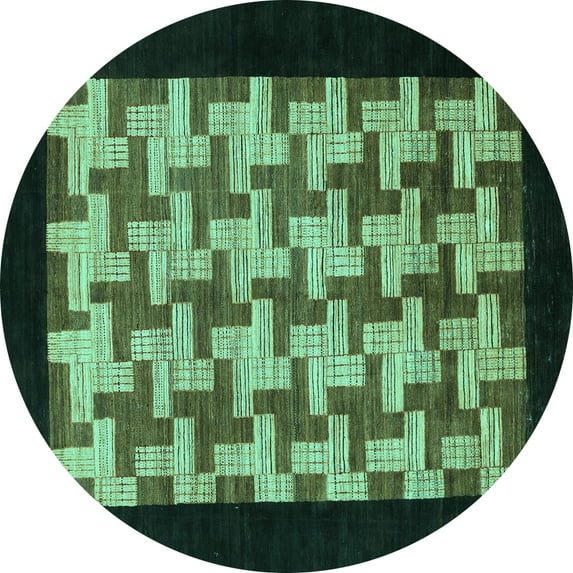 Ahgly Company Machine Washable Indoor Round Abstract Turquoise Blue Modern Area Rugs, 8' Round