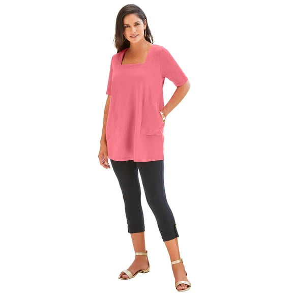 Jessica London Women's Plus Size Stretch Cotton Square Neck Tunic