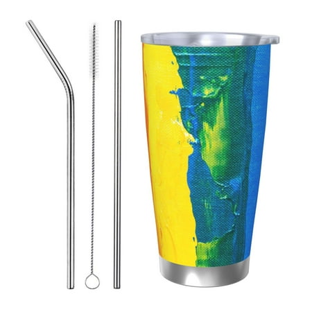 

Ocsxa Rainbow Colored Pattern 20oz Travel Coffee Mug with Flip Lid Stainless Steel Insulated Insulated Coffee Mug Thermal Cup with Splash Proof Sliding Lid-Straw Three-piece Set