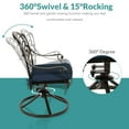 thumbnail image 4 of MEETWARM 5-Piece Outdoor Patio Dining Set, All-Weather Cast Aluminum Patio Conversation Set for Backyard Garden Deck with 4 Cushions Swivel Rocker Chairs and 35.4" Square Table, Navy Blue, 4 of 7